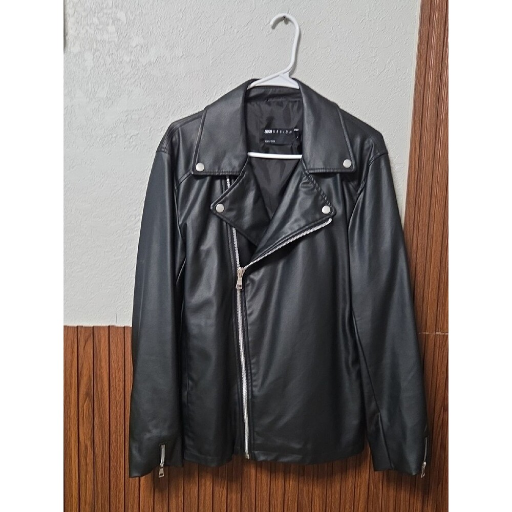 Men's Black Faux Leather Moto Jacket Small Size